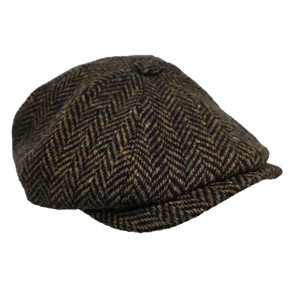 Wigens Lambswool Brown Black Plaid Newsboy Cabbie Pub Cap Hat Sz 59 US 7
